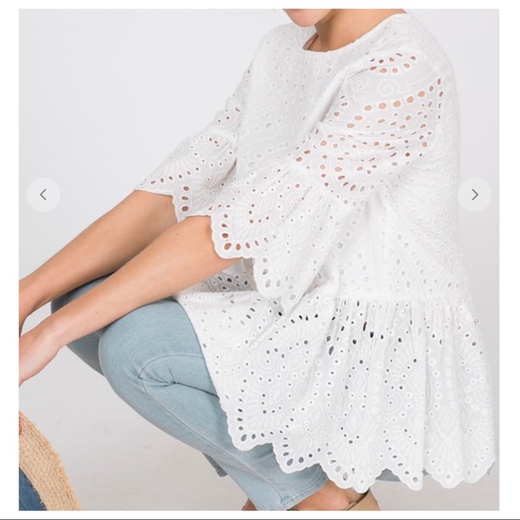 Cotton Eyelet scalloped babydoll solid top - Picture 5 of 6